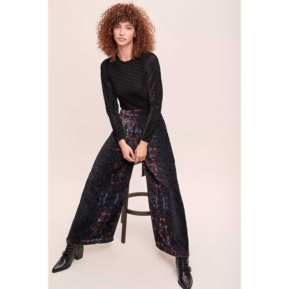 Anthropologie Kachel Burnout-Velvet Trousers US 2 NWT